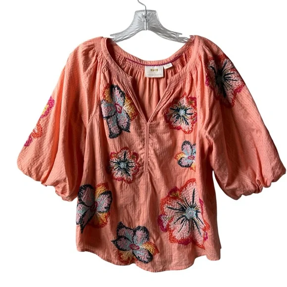 Maeve by Anthropologie Peach Floral Blouse - Picture 2 of 10